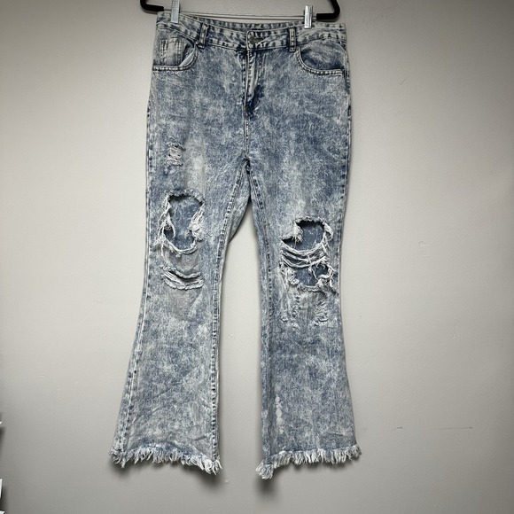 Jeans Acid Wash Distressed Women's Blue Jeans Size XL‎ - Picture 1 of 8